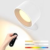 LED Wandleuchte Innen 5 Helligkeitsstufen 3 Farbmodi RGB Wandlampen Fernbedienung & Touch Control 360°Drehbare Wandlichter Nachttischlampe Kabellose Wandleuchten für Wohnzimmer Schlafzimmer (Weiß)