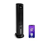 Klarstein Polar Tower Smart Ventilator Mit Wasserkühlung – 4-in-1 Luftkühler, Luftbefeuchter & Reiniger, 7L Tank, Smart App & Alexa Steuerung, 3.306 m³/h Luftdurchsatz, Timer, Mobil, Schwarz