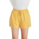 Mymyguoe Damen Shorts Sommer Casual Kurze Hosen Tunnelzug Elastische Stoffhose Hotpants Baumwolle Leinen Strand Shorts mit Taschen