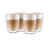 GLASWERK Design Latte Macchiato Gläser doppelwandig (4 x 350ml) Cappuccino Tassen aus Borosilikatglas - Spülmaschinenfeste Teegläser Kaffeetassen Set - Thermogläser