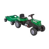 Lemodo Trettraktor ab 3 Jahre | Kinder Traktor mit großem Anhänger| Traktor zum draufsitzen | Kindertraktor mit Kettenantrieb | Trampeltrecker mit Hupe (grün mit großem Anhänger)