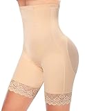 YARRCO Bauchweg Unterhose Damen Shapewear Spitze Miederhose Hohe Taille Figurformende Unterwäsche Leggings Body Shaper Miederpants (Beige, XL)