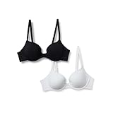 Amazon Essentials Damen Plunge-BH Mit Bügel Und Futter Aus Baumwolljersey, 2er-Pack, Schwarz/Weiß, 85A
