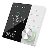 HpLive Für Tuya WLAN Raumthermostat mit 3 Geschwindigkeiten, programmierbarer Temperaturregler für Klimaanlage, 86mm/60mm Kassetten(Schwarzweiß)