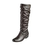 BIISDOST Langschaftstiefel Damen mit Absatz Herbst und Winter Bootie Europa Hochhackigen Faltenstiefeln Schwarz Lederstiefel mit Blockabsatz Winter Braun Overknees Sexy High Boots Outdoor Schuhe