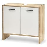 Boom Badezimmer Waschbeckenunterschrank in Weiß/Sonoma Eiche Optik - Bad Unterschrank Badezimmerschrank mit viel Stauraum - 60 x 55 x 28 cm (B/H/T)