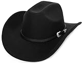 Eohak Western-Cowboyhut für Damen, mit Nieten, breite Krempe, Fedora-Hut mit Gürtelschnalle (Größe: M), Schwarz-kariert, Medium