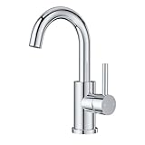 FORIOUS Wasserhahn Bad Hoch 360° Drehbar, Edelstahl Waschtischarmatur Hoch mit Warm/Kaltwasser Mischbatterie Einfache Montage für Badezimmer/küche Waschbecken Kleine Wohnmobil