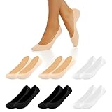 Deepton Füßlinge Damen, 6 Paar Weich Ballerina Socken Baumwolle, Atmungsaktiv Unsichtbare Füßlinge, Rutschfeste Sneaker Socken mit Siliconpad, Größe 35-38 (Schwarz, Hautfarben und Weiß)