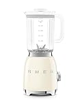 SMEG, BLF03CREU, 1,5 l Standmixer, 4 -Geschwindigkeitsstufen, 4 Automikprogramme, Abnehmbare Doppelklinge, Deckelöffnung transparent mit Dosierkappe, rutschfest, 800W, Creme