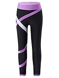 TiaoBug Mädchen Sporthose Sport Leggings in schönen Kontrastfarben Tanz Laufen Tights Fitness Yoga Pants Violett A 122-128