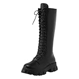 Generisch Damen Herbst & Winter Stiefel, Weitschaftstiefel, Größe 41 EU, Schwarz, Schnürung, Runde Form, Leder, Komfort, Cosplay, Frauen, Damen-Boots, Stiefel