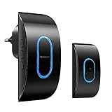 TECKNET Funkklingel, IP65 Wasserdicht Türklingel Funk Set, über 400m Funkreichweite, Funk Türklingel Kit, 60 Melodien, 5 Lautstärkestufen, Türklingel Funk mit LED-Blitz, Schwarz