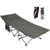 FUNDANGO Feldbett Klappbar mit Matratze Kopfkissen Seitentasche Campingbett Klappbar mit Matratze Klappbett mit Auflage Campingliege für Garten Angeln Reisen Outdoor Gästebett Innen 190 x 67cm