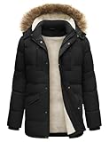 heekpek Herren Winterjacke Outdoor Parka Jacken Lang Männer Warme Winddicht Wasserabweisend Fleece Gefüttert Wintermantel mit Kapuze, Schwarz, L