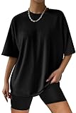 AirMood Damen Oversized Loose Fit T Shirts Tops Sommer Kurzarm Oversize Tee T-Shirt, Schwarz, Large