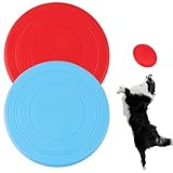 2 Stück Frisbee FÜR Hunde aus Natürlichem Kautschuk, Frisbee Hund weich und super stabil, Hundefrisbee für Land und Wasser, Hundespielzeug (18cm, Rot und Blau)