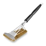 Grillbürste Messing mit Integrierter Schaber, Messingbürste Grill Hitzefester Griff Messingbürste Klein Pizzaofen Bürste Grill Bürste Ofenbürste für Grillrost Gasgrill Holzkohlegrill Gusseisengrill