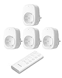 DEWENWILS Funksteckdose mit Fernbedienung, 16A 3680W, Plug-In Ein/Aus Steckdosen-Set 1V4, kabellos, erweiterbarer Funkschalter für Feiertagsdeko und Heimgeräte, 50m Reichweite, Vorprogrammiert, Weiß