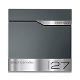 Metzler Briefkasten Basaltgrau RAL7012 mit Zeitungsfach, personalisiert mit Edelstahl V2A Namensschild, rostfreier Postkasten, 10 Jahre Ersatzteilversorgung, Opt. Montage & Zubehör, Siebert