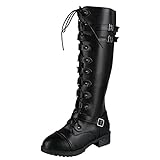 LOIJMK Dekor Reißverschluss eckige Stiefel up Spitze Frauen Oberschenkelzunge Damenstiefel compatible with Motorrad Schuhe Damen 37 (Black, 37)