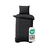 Müskaan Renforcé Bettwäsche 135x200 cm Baumwolle, Schwarz – Bettbezug Set 2 teilig mit Kissenbezug 80x80, 100% Baumwolle Atmungsaktiv, Deckenbezug mit Reißverschluss, Bettwäsche Allergiker geeignet