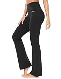 BALEAF Yogahose Damen Schlaghose Baumwolle Mit Taschen Activewear Hosen High Waist Yoga Pants Bootcut Jeans Stretch Flared Stoffhose Flare Leggings Haushose Weites Bein Jazzpants Lang Schwarz L