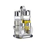 Westmark Menage Salz, Pfeffer, Essig und Öl, 5-tlg., Fassungsvermögen: 2x 40 ml/ 2x 160 ml, Rostfreier Edelstahl/Glas, Wien, Silber/Transparent, 65052260
