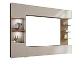 Wohnwand Lazando, Anbauwand, Mediawand, Schrankwand bestehend aus Hängeschrank, Vitrine, TV-Lowboard und Wandregal (Cashmere/Cremona Eiche, mit weißer LED Beleuchtung)