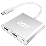 acer USB C HDMI Adapter Multiport, 4K HDMI USB C Adapter mit PD 100W, USB 3.0 5Gbps Datenport, USB C auf HDMI Adapter kompatibel mit MacBook Pro/Air, Dell XPS, Surface Pro, Galaxy S24 Ultra–Silber