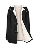 Nadeer Plüsch Jacken Für Damen Mantel Trenchcoat Kapuzenjacke Hornknöpfe Winter Parka Wollmäntel Winterjacke Fleece Hoodie Coat Kapuzen Wintermantel (Schwarz,XL)