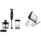 Bosch MSM2610B Handmixer CleverMixx mit vier Klingen, 600 W, schwarz/grau Mixer und Hackbrett Única Schwarz & Philips HR3741/00 Handmixer (450 Watt, 5 Geschwindigkeiten plus Turbo) weiß/schwarz