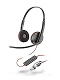 Poly Blackwire 3220 schnurgebundenes USB-C-Headset, Noise Cancelling-Mikrofon, Stereo-Design, Verbindung mit PC/Mac über USB-C oder USB-A, Kompatibel mit Teams/Zoom, SoundGuard-Technologie
