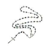 HCAXKFMMXU Religion Christliche Kunstperlen-Rosenkranz-Halskette für Frauen, Jungfrau Maria, Jesus, Kreuz-Anhänger, lange Perlenketten, Modeschmuck
