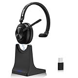 Voistek Mono-Headset (EIN-Ohr-Design) mit Mikrofon, Bluetooth & USB-A Dongle, 50Std On-Ear Wireless Headset mit Geräuschunterdrückung – Home Office/Büro/Callcenter, kompatibel mit Smartphones/PC