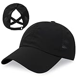 outfit spring Baseball Cap Damen Kappe Sommer Basecap Pferdeschwanz, Verstellbar Frauen Ponytail Cap Baseballmütze Mesh Atmungsaktiv Sonnenhut Freizeit Kappe mit Zopfloch Outdoor Sports Kreuz Schwarz