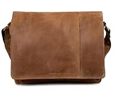 Marc Peter® Bergen leder Umhängetasche für Herren Damen | 15.6 Zoll Laptoptasche | Aktentasche aus echtem Büffelleder Cognac
