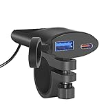 Motorrad-USB-Handy-Ladegerät, wasserdicht, Dual-Port-QC+PD 3.0, Motorrad-Handy-Ladegerät mit Voltmeter, automatischer Ein-/Ausschalter und Sicherung für Handy, Tablet, Kamera, GPS (2,2 cm Lenker)