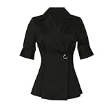 Bluedeer Eleganter Business-Blazer Für Damen Mit Revers Ein Knopf Schößchen Bequemer Blazer Klassische Jacke Mit 3/4-Ärmeln,Schwarz,S