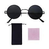 KRYMSON 1 Stück Sonnenbrille, 1 Stück Brillentasche und 1 Stück Brillentuch, Karnevalsbrille, runde Sonnenbrille, Steampunk-Brille, schwarze Brille, geeignet für Männer und Frauen