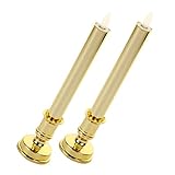 Homoyoyo 2 Stück Kerzenlicht Flamme Solar- Künstlich Kerzen Im Freien Lampe Kerze Für Hochzeit Led Teelichter Kabellos Flackern Geführte Elektrische Leuchter Wiederaufladbar Golden Plastik