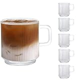 [6-Stück,350ml] DESIGN•MASTER - Latte Macchiato Gläser mit Henkel, Vertikale Streifen Design Gläser, Kaffeeglas/Teeglas, Hält lange warm, Perfekt für Latte, Cappuccino, Getränke.