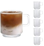 D.M DESIGN·MASTER [6-Stück,350ML - Vertikale Streifen Design Gläser. Kaffeeglas/Teeglas, Hält lange warm, Perfekt für Latte, Tee und Getränke.