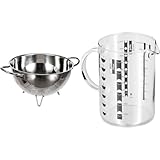 WMF Gourmet Sieb Edelstahl 24 cm, Seiher mit Standfüßen & Gourmet Messbecher Glas 1l, hitzebeständiges Glas, Messbecher 1l, Skalierung für Liter, Milliliter, Tassen und Gramm, Transparent