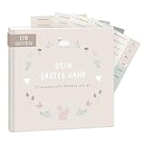 mintkind® Babyalbum 'Mein erstes Lebensjahr' Wald + Sticker Set | Baby Fotoalbum zum Selbstgestalten | Baby Geschenk für Mädchen und Junge | Babybuch zum Eintragen | Baby-Tagebuch ab 0 Monate