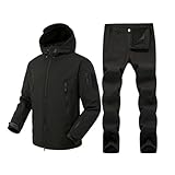 Foweknow Jogging Anzug Set Herren Einfarbig Fleece Taktischer Anzug Militär Tarnanzug Mit Milti Taschen Outdoor 2-Teilige Softshell Wanderjacke Und Wanderhose Regenanzug Winddicht Winteranzug