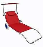 VCM Sonnenliege klappbar | Maße ca. L. 165 x H. 16 x B. 65 cm | Gartenliege mit Rollen | leicht und kompakt | Liegestuhl mit Sonnendach