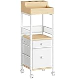 HOOBRO Doppel-Schubladen Kosmetikwagen, Mobiler Schminkwagen, Kosmetik-Aufbewahrungswagen, Badrollwagen für Hautpflegeprodukte, Pinsel, Nagellack, Friseurbedarf, Weiß und Natur EWN19TC04