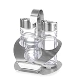 HENDI Menage Set, Dreiteilig, Pfeffer, Salz, Zahnstocherhalter Satiniert, Pfefferstreuer, Salzstreuer, Gewürzständer, 90x90(H)115mm, Edelstahl 18/0