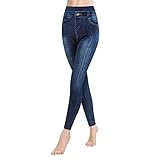 Libella Damen Jeansoptik Leggings Hohe Taillen Leggings mit Bund Mode Shaping Leggins Dehnbar Formende Treggings Streetwear Hosen 4162 C S/M